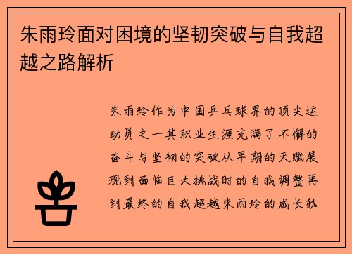 朱雨玲面对困境的坚韧突破与自我超越之路解析