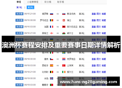 澳洲杯赛程安排及重要赛事日期详情解析
