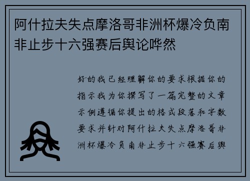 阿什拉夫失点摩洛哥非洲杯爆冷负南非止步十六强赛后舆论哗然